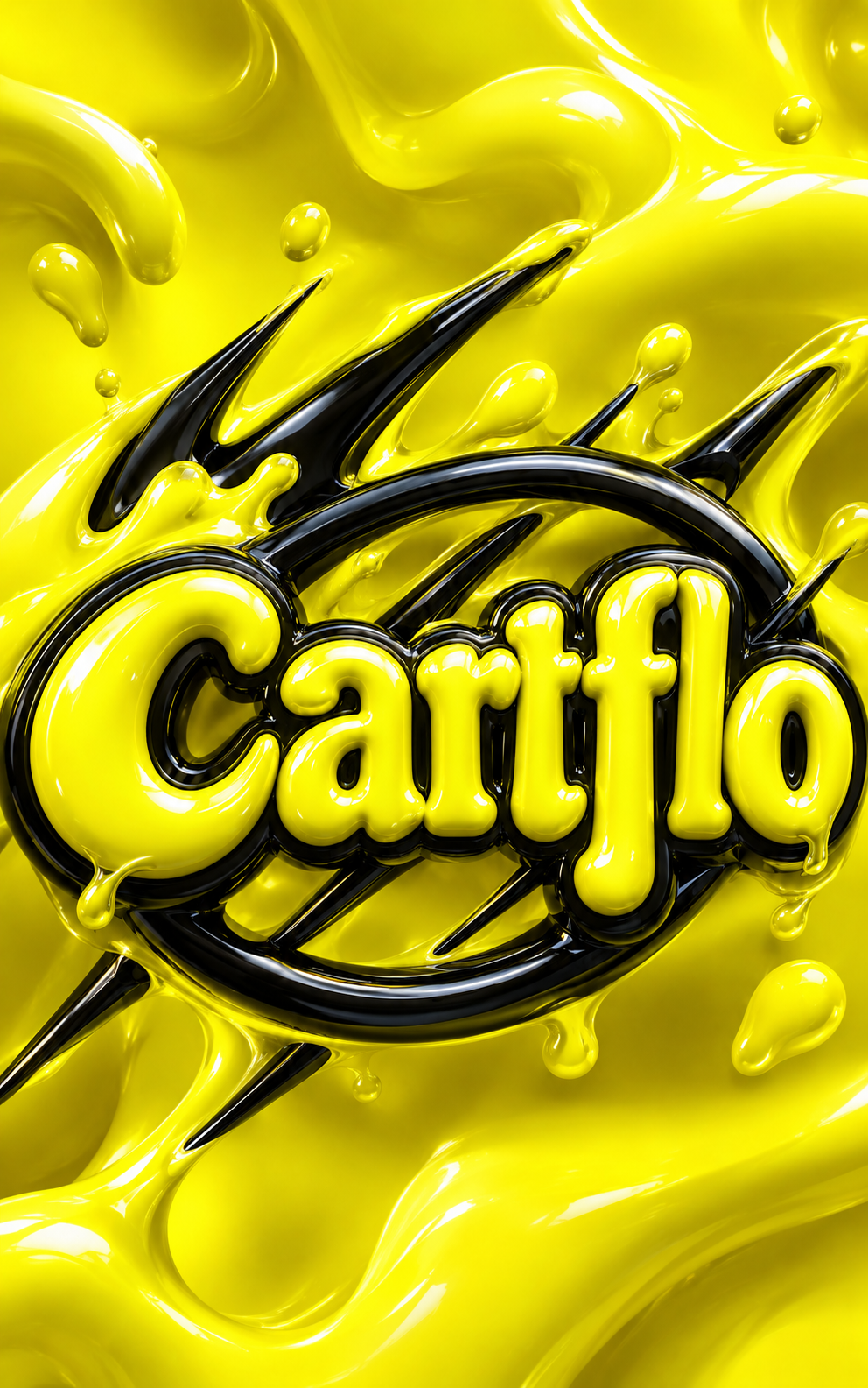 Glossy liquid yellow and black 3D Cartflo logo